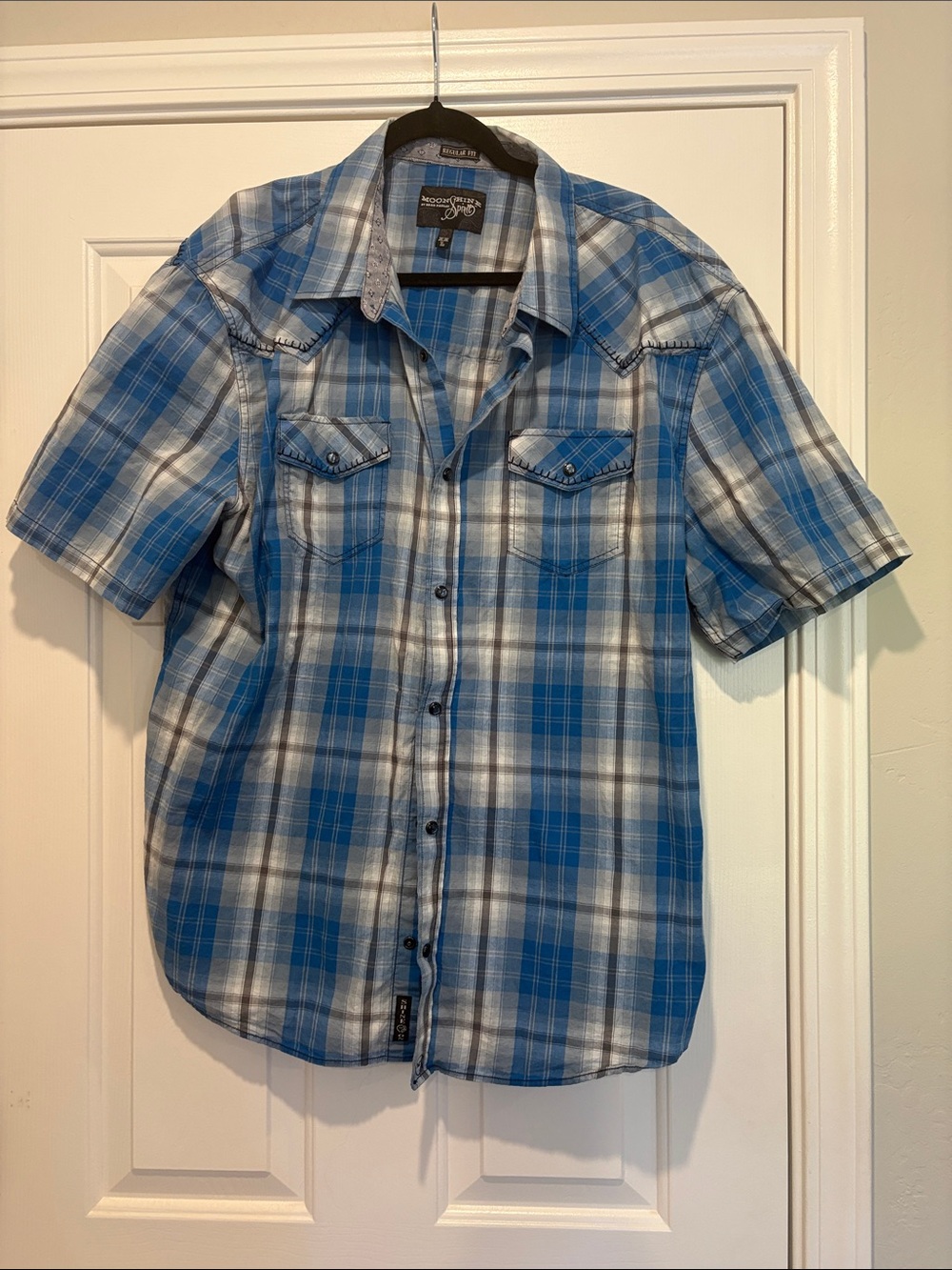 Moonshine spirit  XxL Blue Plaid Short-Sleeve Western Shirt